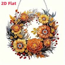 1 pieza Colgante de corona floral de diamante plano 2D 5D, decoración colgante de flores acrílicas DIY, adecuado para todas las estaciones, Acción de Gracias, Día de la Madre, Halloween, Navidad - Forma de diamante asimétrica, Escritorio del hogar Ventana