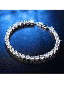 1pc 10.5-14 Carat Lab-Created Moissanite Tennis Bracelet, 18K White Gold Plated 925 Sterling Silver, 4mm D Color VVS1 Round Cut Moissanite Bracelet, Suitable For Women And Men, Jewelry Gift