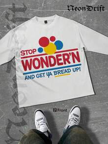 NeonDrift Halloween, Christmas, Thanksgiving Gifts-Funny Stop Wonder'n And Get Ya Bread Up Graphic Tee – Bold Colorful Design For Casual Streetwear & Humorous Everyday Wear –  Men's T-Shirt With Playful Slogan For Urban Lifestyle & Pop Culture Fans - 白色 - 查看 1