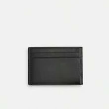 Coach Leather Compact Billfold Wallet for Women/Men RFID Blocking Credit Card Wallet Business Card Holder Wallet with ID window and 2 Outside credit card slots - 黑色 - 查看 3