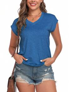 HOPLYNN 6 Pack Womens Cap Short Sleeve V-Neck T-Shirts Sport Casual Loose Workout Tank Tops - Nhiều màu 3 - Xem 5