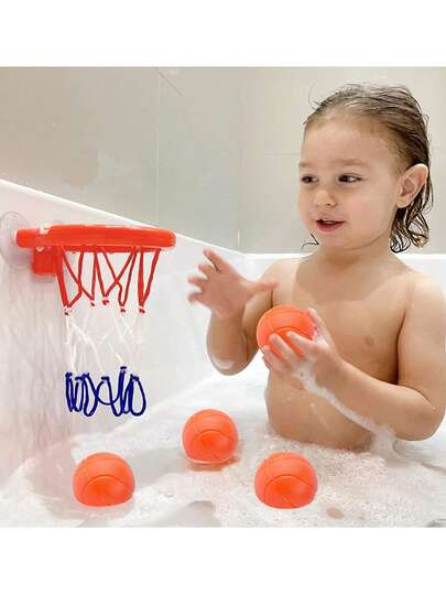 1 件套浴室水上迷你篮球架和球类游戏套装、趣味吸盘沐浴玩具套装、儿童软球迷你浴缸篮球架套装、男孩和女孩辅助手眼协调器