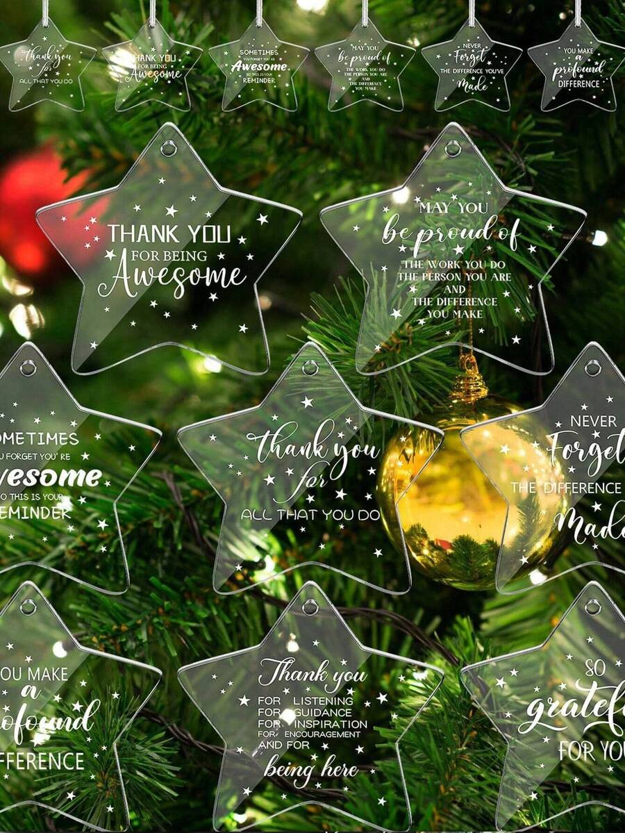 12 Stück/5 Stück Weihnachts-Transparente Fünfzackige Stern Nachrichtentafel, weiße transparente Oberfläche kann mit Foto-Aufklebern beklebt werden, kann selbst beschriftet werden, Weihnachtsbaum-Schmuck, Weihnachtsdekoration, Glitzer-Stern Weihnachtsbaum-Schmuck, geeignet für Weihnachtsdekoration, Neujahrsparty-Geschenke, Heimdekoration zum Selbermachen von Kränzen, Weihnachtsstern-Dekoration