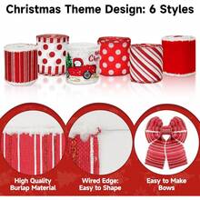 Christmas Wired Ribbon 30 Yards - 2.5 Inch Candy Cane Striped Burlap Ribbon For Wreaths, Gift Wrapping And Tree Decorations - Red and White - View 3