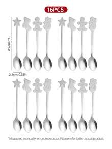 Christmas Coffee Spoons, 4pcs - Stainless Steel Christmas Mixing Spoons Set, Christmas Gift Gingerbread Man, Snowman, Stocket & Star Decor Spoon, Xmas Dessert Spoon Stirring Spoon Ice Cream Spoon, Teaspoons For Dessert Drinks Espresso Milkshake Jam, 4 Styles/Set, Creative Tableware Gift, Christmas Decoration, Christmas Stocking Fillers, Holiday Parties Supplies - Silver - View 7