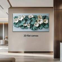 2D Flat, Modern Teal Green & Golden Ginkgo Leaf Canvas Wall Art - Wood-Framed Abstract Painting With Turquoise/Golden/Grey/Green Hues, Horizontal Wrap-Around Frame For Living Room, Bedroom, Office - Minimalist Leaf Print Picture Home Decor Gift, 2D Fl - 彩色 - 查看 2