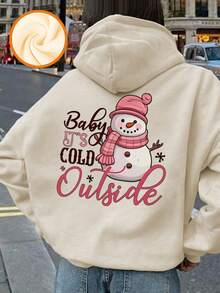 一件圣诞雪人印花休闲套头卫衣，适合青少年女孩，宽松版型，保暖内衬，长袖，秋冬季穿着。 - 杏色 - 查看 8