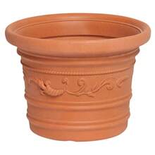 Fioriera rotonda Saturnia in resina, color terracotta, resistente, ideale per esterni, diametro 35 cm. - Arancia Bruciata - Visualizzare 1
