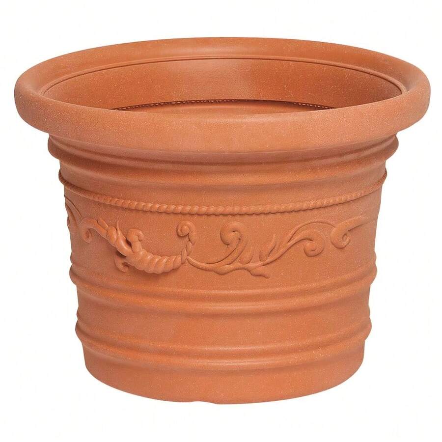 Fioriera rotonda Saturnia in resina, color terracotta, resistente, ideale per esterni, diametro 35 cm. - Arancia Bruciata - Visualizzare 1