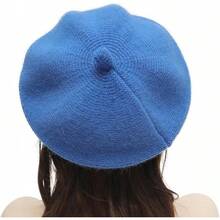 French Beret Hat Fashion Print Lightweight Winter Warm Hat Women - Style - Solid Royal Blue - View 3
