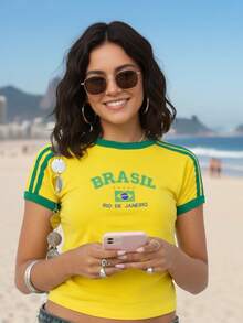Women's Embroidered Brazil Shirt - 黃色 - 查看 8