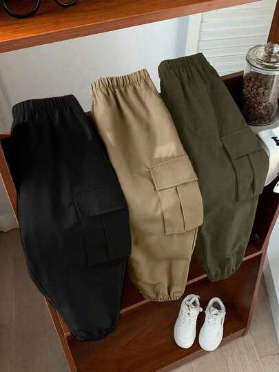 3件套年轻男孩时尚百搭多口袋户外运动工装裤，春秋