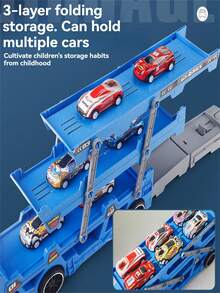 1 Set Kids Transformable Pressing Launcher Big Truck Track Playset, Multi-Function Toy Car Engineering Vehicle Foldable Race Track, Indoor Outdoor Interaction Toy Gift For 3-12 Years Old Boys Girls (Random Car Color & Sticker Pattern) - Multicolor - View 5