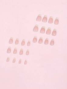 24 Pcs/Set Short Almond Shape French Nail Art Tips With Gradient Nude & Milky White Colors Press On Nails, With 1Pc Nail Buffing Block And 1Pc Jelly Gel Nail Supplies Nails - Multicolor - View 2