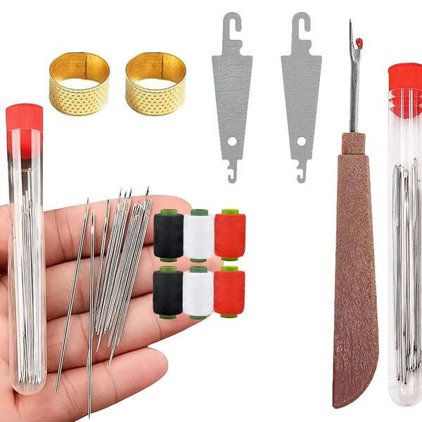 Big Eye Steel Sewing Needles Kit, 37PCS Stainless Steel Hand Sewing Set With Long & Thin Big Eye Needles, Seam Ripper, Needle Threaders, Threads & Thimbles, DIY Quilting Embroidery & Household Repair