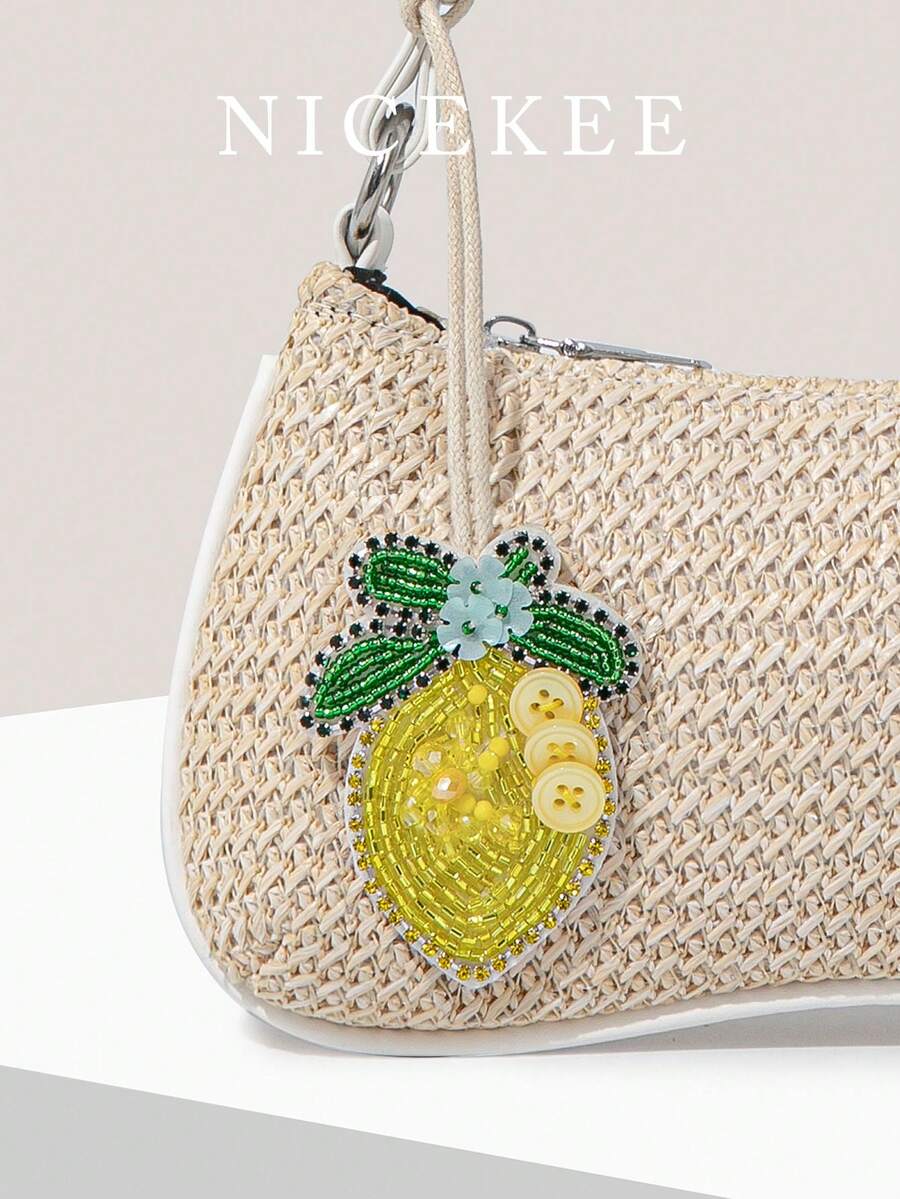 Simple And Fashionable Holiday Bag Pendant, Contrasting Color Beaded Simulated Coconut Tree Pendant, Exquisite Mini High-Value Decoration, Niche Design Sense Daily Versatile Pendant, Suitable For Daily Bag And Clothing Matching On Seaside Vacation - Yellow - View 1