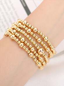 Beaded Bracelet Compatible With Apple Watch Band 41mm 40mm 38mm 42mm 44mm 45mm 49mm Women, Golden Beads , Cute Handmade Elastic Stretch Strap For Series SE 9 8 7 6 5 4 3 2 1,Couple Gifts,Gold Bracelet Set - Vàng - Xem 7