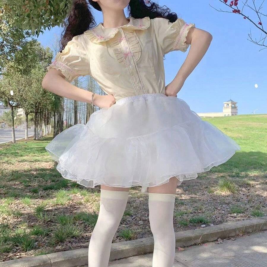 女士衬裙，多层网纱内衬吊带裙，适合洛丽塔角色扮演、万圣节和圣诞节服装