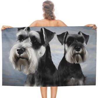 Extra Large Schnauzer Dog Quick Dry Beach Towel - 2 Highly Absorbent, Lightweight Polyester Adult Bath And Pool Blanket - Perfect For Travel And