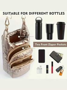 1个男女通用可调节肩带保温加厚水瓶套，时尚毛绒水瓶套，带多个口袋，可存放水瓶、手机、钥匙等物品