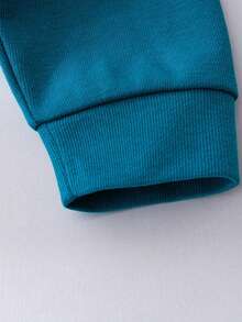 2 Stücke/Set Kleinkinder Jungen Lässig Outfit, süßes Bären Muster gestreifter Splice Ohr Design Langarm Top kombiniert mit braunen Bundfalten Hosen, bequeme Alltagskleidung