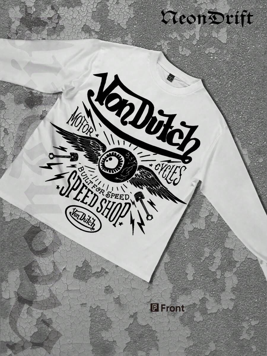 NeonDrift Halloween, Christmas, Thanksgiving Gifts: Men's Long-Sleeve T-Shirt, 250g Cotton Graphic T-Shirt, Men's Fashionable Hip-Hop Style - Long-Sleeve T-Shirt, Funny Vintage Shirt, Regular Fit, Street Style, Digital Printing, Ideal Gift - 白色 - 查看 1