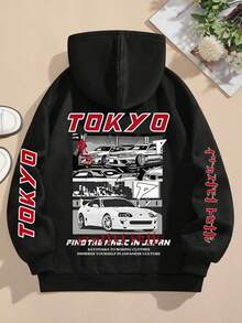 女士休闲连帽衫，印有嘴唇和字母图案，长袖，圆领，袋鼠式口袋带抽绳，冬季运动连帽衫