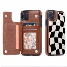 Wavy Checkered Flag Pattern Faux Leather Wallet Case For IPhone 17/16 Pro Max/15/14/13/12/11/ Galaxy Phone Cases|Slim Shockproof TPU With 3 Card Slots|Gift Idea- Replace Your Wallet - màu nâu - Xem 1