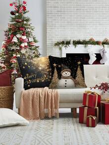4pcs Gold Christmas Pillow Covers, Elegant Christmas Pillow Shams With Snowman, Reindeer And Christmas Tree Cartoon Designs, Polyester Single-Sided Printed Cushion Covers For Christmas Holiday Home Decor, Suitable For Sofa, Bed, Chair, Bedroom, Living Room, Farmhouse Porch, Machine Washable With Zipper Closure, Pillow Insert Not Included - Gold - View 8