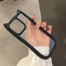 Super Cute Three-Dimensional Cat's Ears (Steamed Cat-Ear Shaped Bread) New Shape Transparent Acrylic Back Plate, Dirt Resistant, Anti Drop, Fingerprint Free Mobile Phone Case Is Suitable For IPhone 11/12/12pro/12Promax/13/13pro/13proMAX/14/14pro/14proMAX/15/15Promax Pink And Black/IPhone17/17pro/17Promax/Air