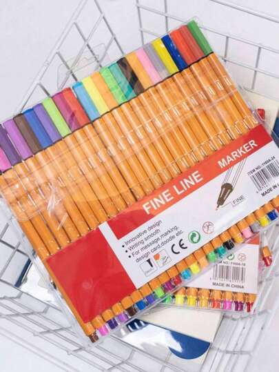 6/12/18/24 Pieces Fiber Pens, Fineliner Marker Pens For Drawing, Coloring In Coloring Books, Journals, Writing, Sketching, Suitable For School, Office, Adults - Back To School Supplies
