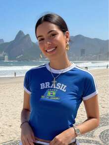 Women's Embroidered Brazil Shirt - Xanh đậm - Xem 7