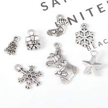 19pcs Random Assorted Silver-Tone Alloy Christmas Pendants, Reindeer, Mitten, Candy Cane Styles, DIY Jewelry Making Charms - Silver - View 2