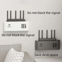 Caja de almacenamiento para enrutador colgante en la pared, WIFI inalámbrico, soporte de almacenamiento montado en la pared para TV, para sala de estar, dormitorio - Blanco - Ver 1
