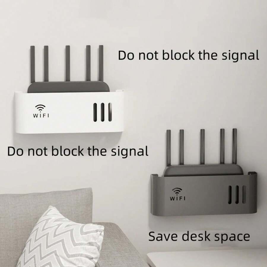 Caja de almacenamiento para enrutador colgante en la pared, WIFI inalámbrico, soporte de almacenamiento montado en la pared para TV, para sala de estar, dormitorio - Blanco - Ver 1