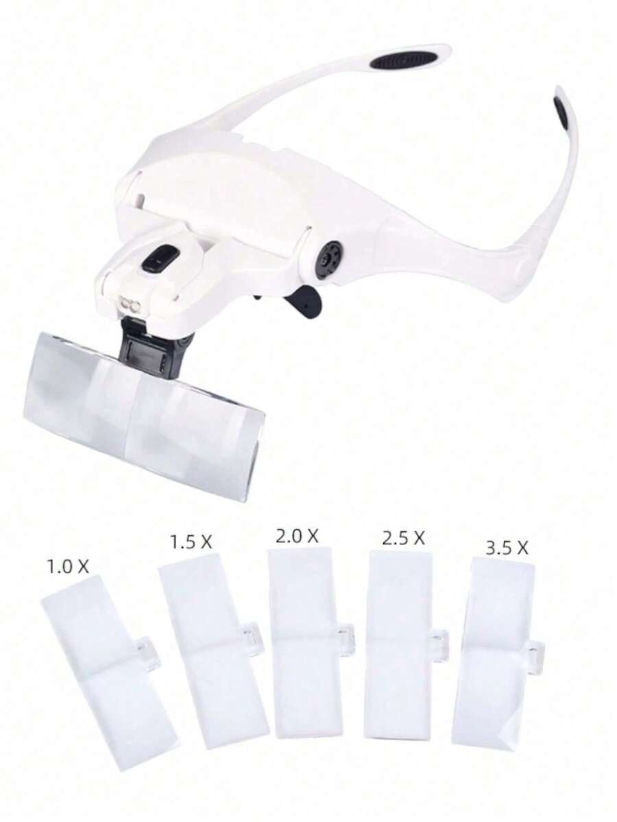Lupa montada en la cabeza con luz LED para extensiones de pestañas postizas - Blanco - Ver 1