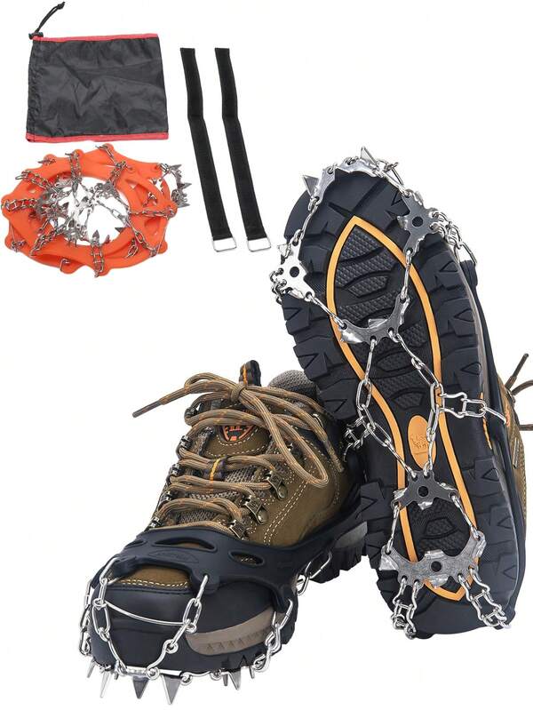 Mountaineering Boots With Ice Claws, Equipped With 24 Stainless Steel Ice Spikes, Have Anti-Slip Features. The Snow Anti-Slip Spikes Are Used For Safety Protection, Suitable For Men, Women, And Children For Walking And Climbing. The Boots With Ice Claws, Featuring 24 Stainless Steel Traction Spikes, Are Suitable For Walking, Jogging, Climbing, And Hiking.