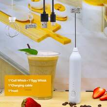 Feizsmile 牛奶起泡器可充电手持电动搅拌器咖啡起泡器搅拌机带 2 个不锈钢搅拌器 3 速可调泡沫机搅拌机，适用于咖啡、抹茶、拿铁、卡布奇诺、热巧克力