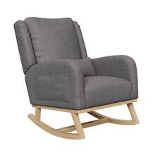 Caluself Upholstered Rocking Chair With High Back For Reading, Lounge Chair With Padded Cushion, Side Pocket And Armrests, Rocking Chair Made Of Plush Fabric, Fabric Lounge Chair With Wooden Legs, Cozy Beige Plush Fabric For Living Room And Bedroom - Xám - Xem 8