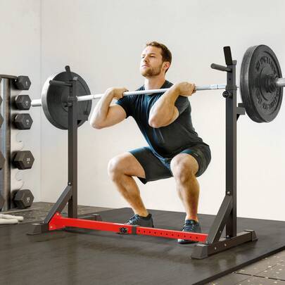 SOOZIER Steel Height And Base Adjustable Barbell Squat Rack And Bench Press