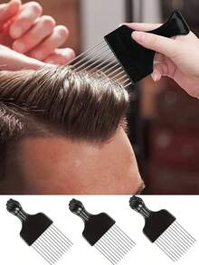 长款黑色金属拳头形非洲式梳子，黑色发梳，适合卷曲浓密头发，男女通用沙龙造型工具，情人节、感恩节的绝佳礼物