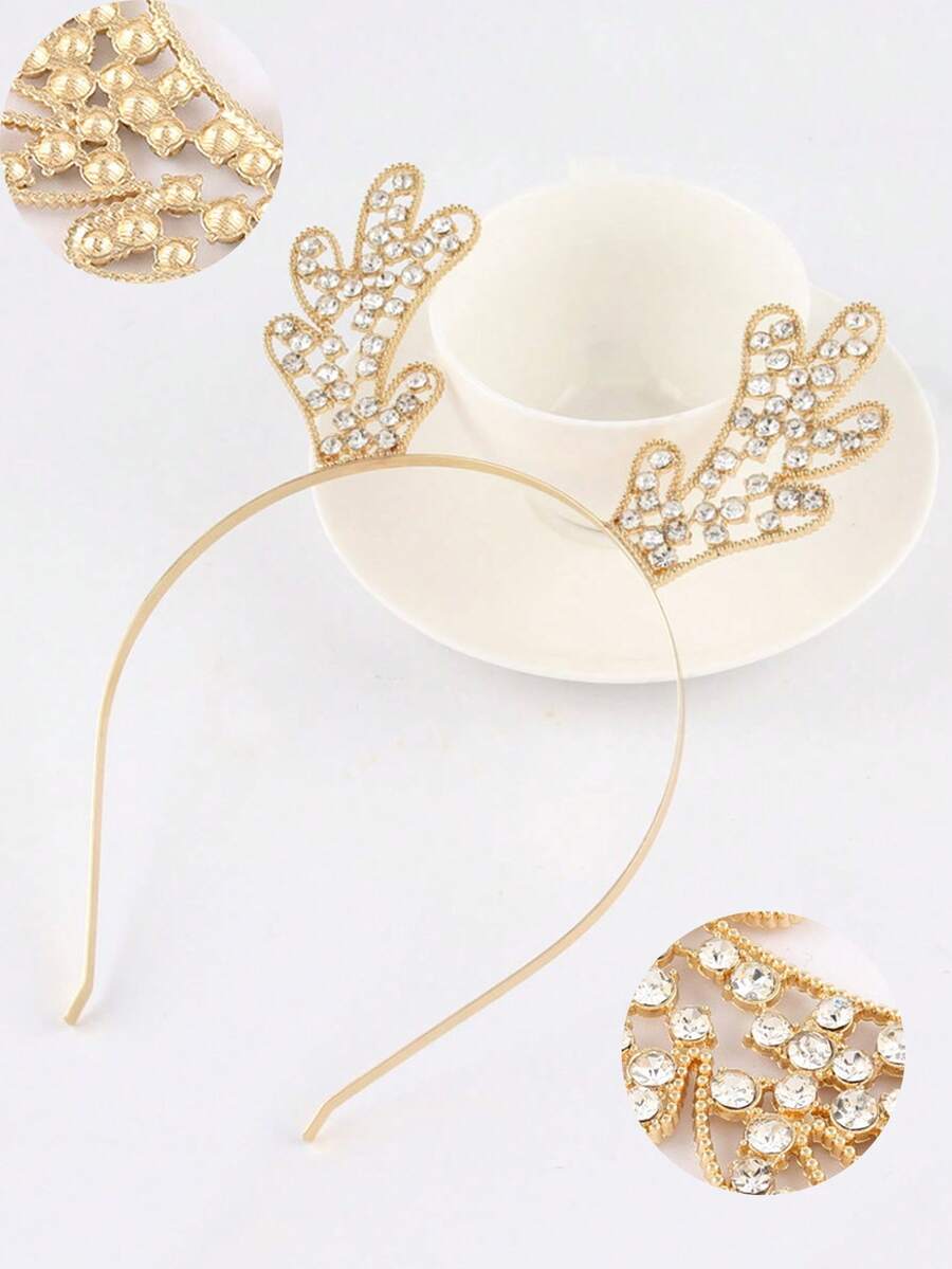 1pc Children's European And American Fashion Deer Horn Hair Hoop Alloy Headpiece Party Decoration Christmas Day Water Diamond Hair Decoration Deer Horn Headband, Suitable For Children's Christmas Matching Use