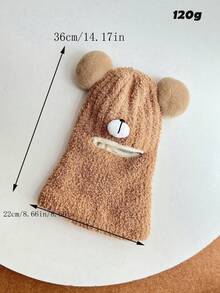 1pc Toddler Boys' Bear Ear Hooded Hat, Thermal Lined, Baby Hat With Scarf, Balaclava, Knitted Beanie, Warm Cap - 1PC - View 8