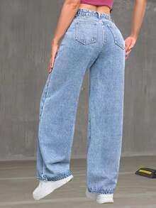 Women's Light Blue Wide Leg Jeans, High Waist, Pantaloons - Quần Jeans Nhẹ - Xem 4