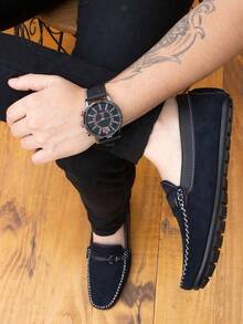 Men's Non-Slip Suede Comfort Loafers - Black - View 3