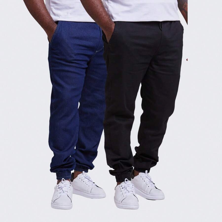 Kit 2 Men's Plus Size Jogger Pants With Cuffs - 黑色 - 查看 1