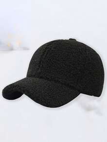 Classic Autumn/Winter New Solid Color Hat, Faux Lambswool Fashionable Baseball Cap, Unisex Versatile Korean Style, Face-Slimming, Stylish Casual Party Street Polyester Fleece Decoration Cap