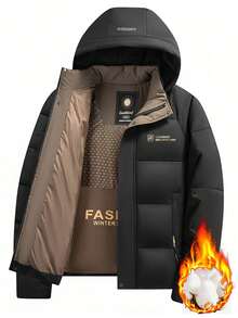 1pc Men's Padded Jacket, Thick Hooded, Casual, Daily, Holiday, Travel, Cycling, Hiking, Sports Outerwear, Winter - Black - View 13