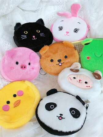 Monedero lindo con ojos vívidos de animal - Bolsa de maquillaje suave, cierre con cremallera, soporte para lápiz labial y monedas, adecuado para regalos de cumpleaños, fiestas de Halloween, uso diario - Regalo perfecto para amantes de los gatos, accesorios de viaje, diseño de gato negro/cerdo rosa/panda, textura suave, bolsa pequeña, regalo de cumpleaños, accesorio romántico, bolsa duradera, mini bolsa