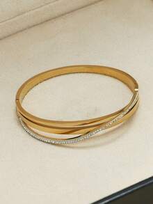 3pcs Luxury High-End Rhinestone Inlaid Gold Bracelets, Roman Numeral Rhinestone Bracelet, Criss-Cross Rhinestone Bracelet, Nail Rhinestone Bracelet/Bangle, Suitable As Birthday Gift For Girlfriend/Best Friend, Party Wear